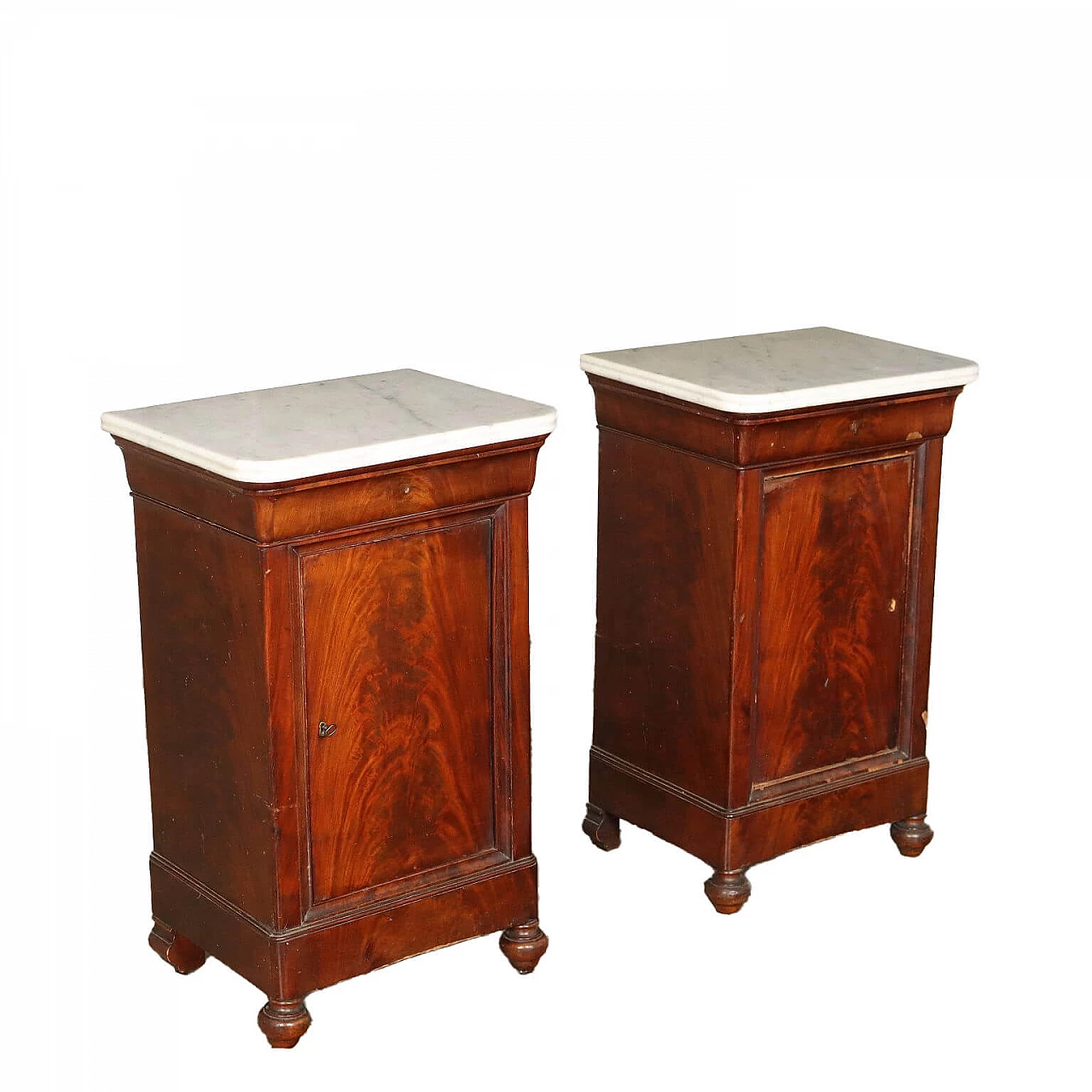 Pair of Louis Philippe bedside tables in wood with marble top, 19th century 1