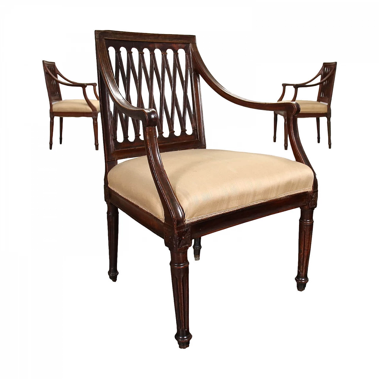 3 Neoclassical Veronese cherry wood armchairs, 18th century 1
