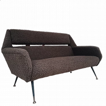 Brown bouclé fabric sofa in the style of Marco Zanuso, 1950s