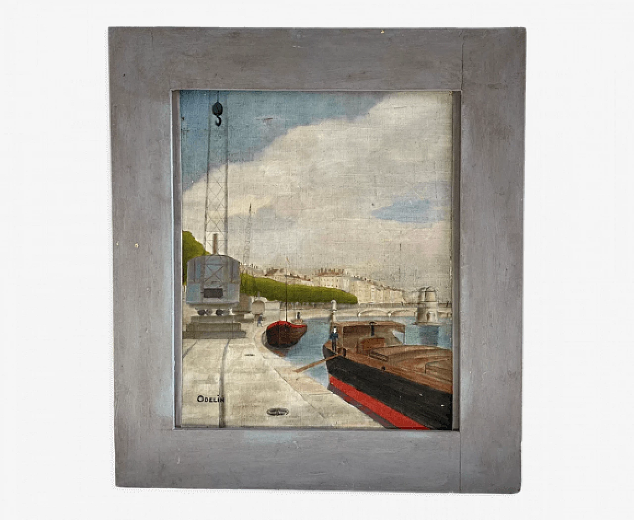 Dipinto di paesaggio urbano di Lione, olio su tela, anni '30 1