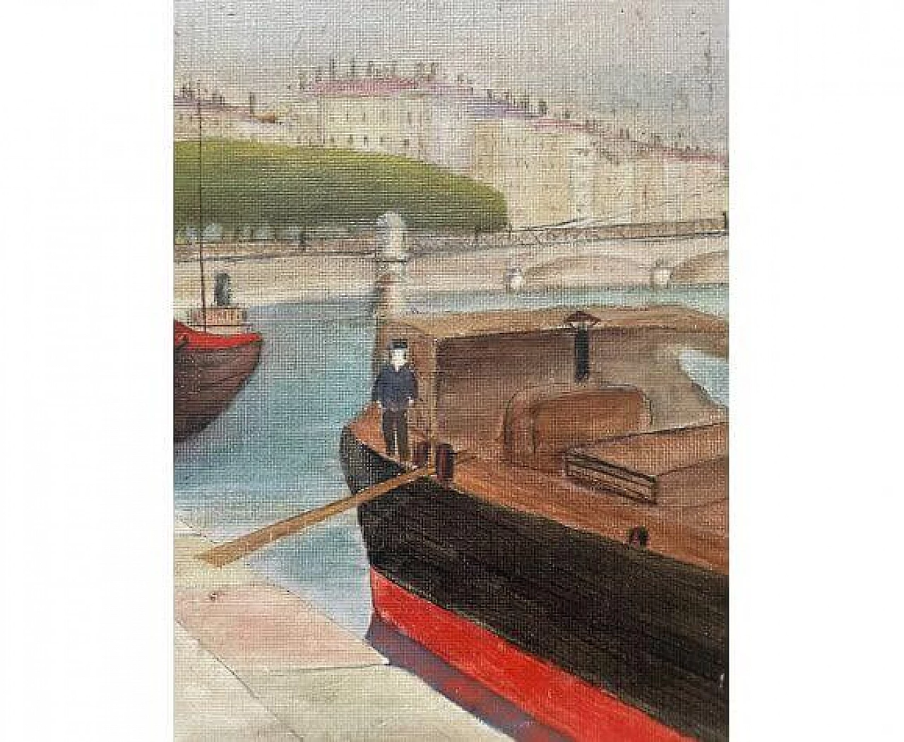 Dipinto di paesaggio urbano di Lione, olio su tela, anni '30 2