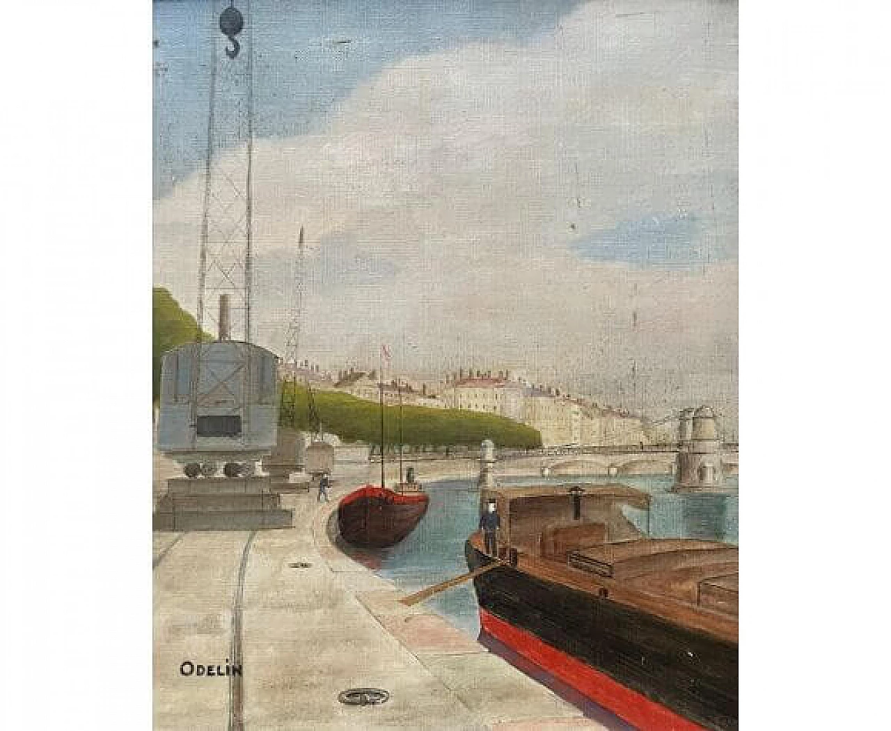 Dipinto di paesaggio urbano di Lione, olio su tela, anni '30 3