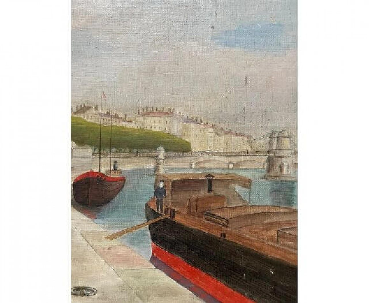 Dipinto di paesaggio urbano di Lione, olio su tela, anni '30 5