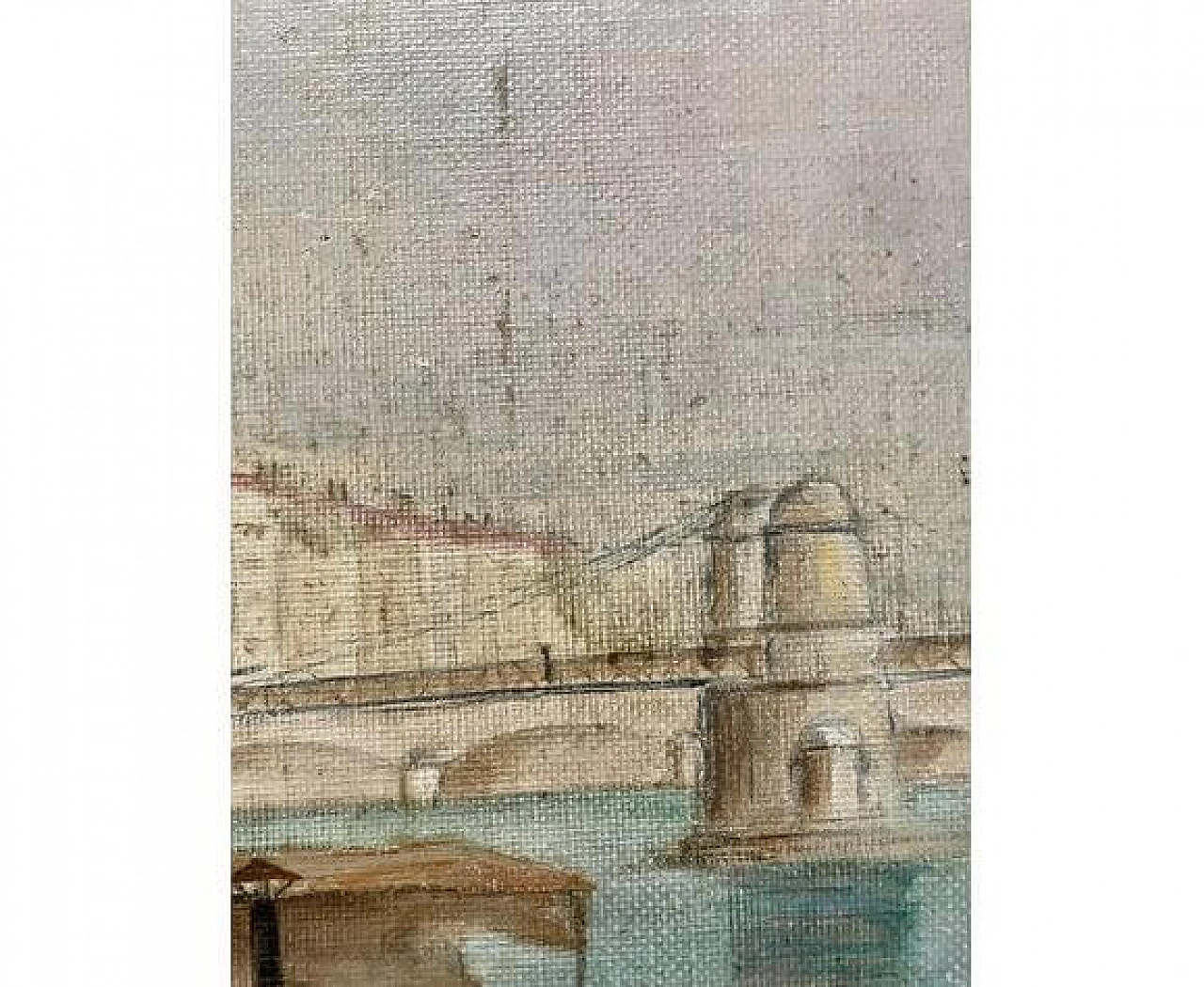 Dipinto di paesaggio urbano di Lione, olio su tela, anni '30 7