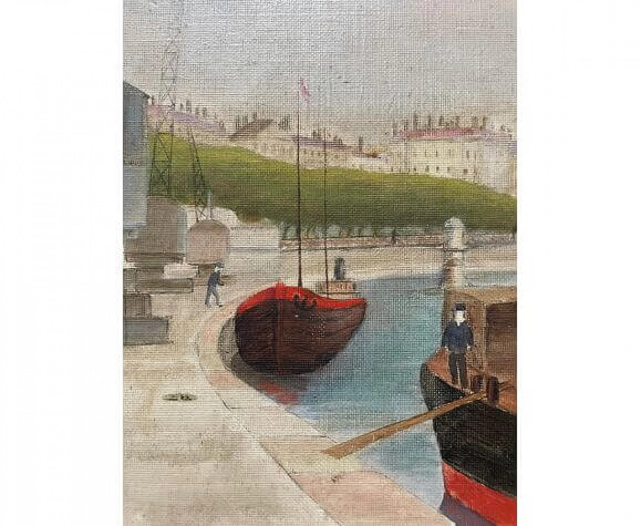 Dipinto di paesaggio urbano di Lione, olio su tela, anni '30 9