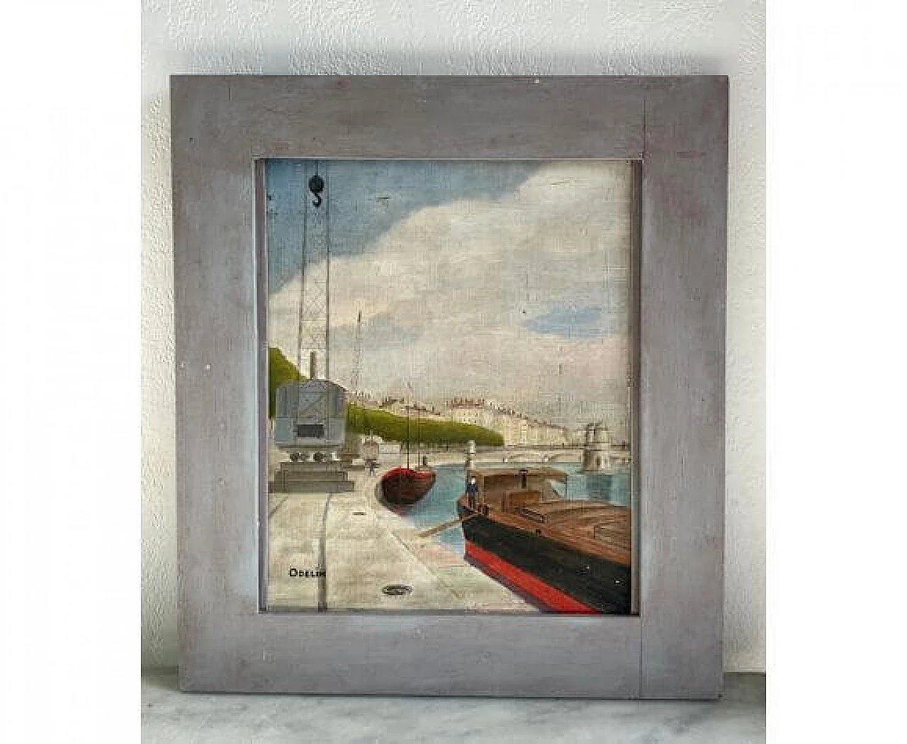 Dipinto di paesaggio urbano di Lione, olio su tela, anni '30 12