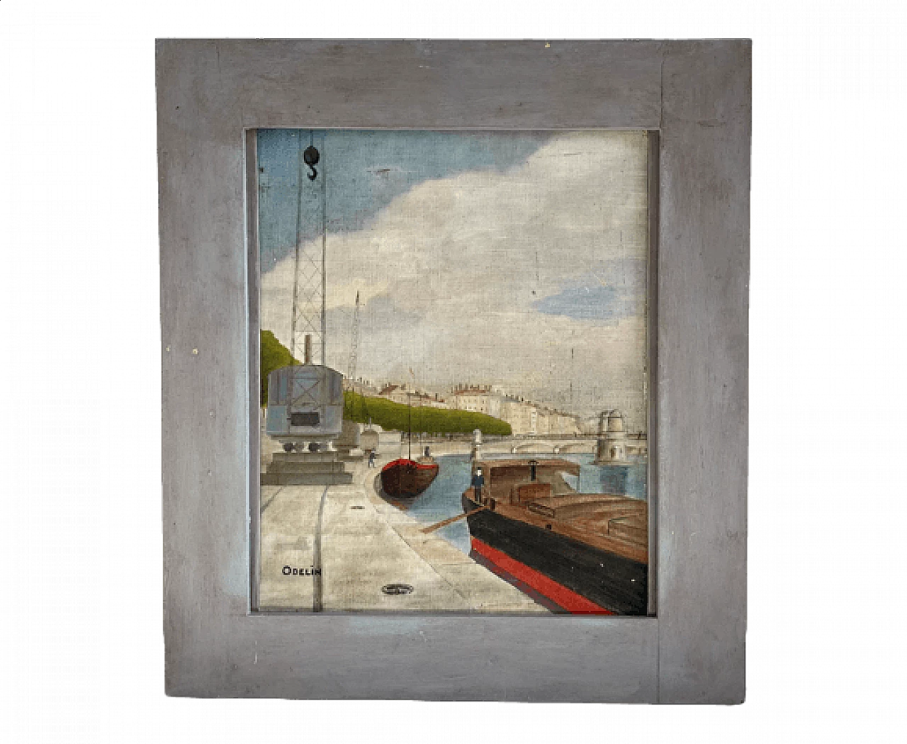 Dipinto di paesaggio urbano di Lione, olio su tela, anni '30 13