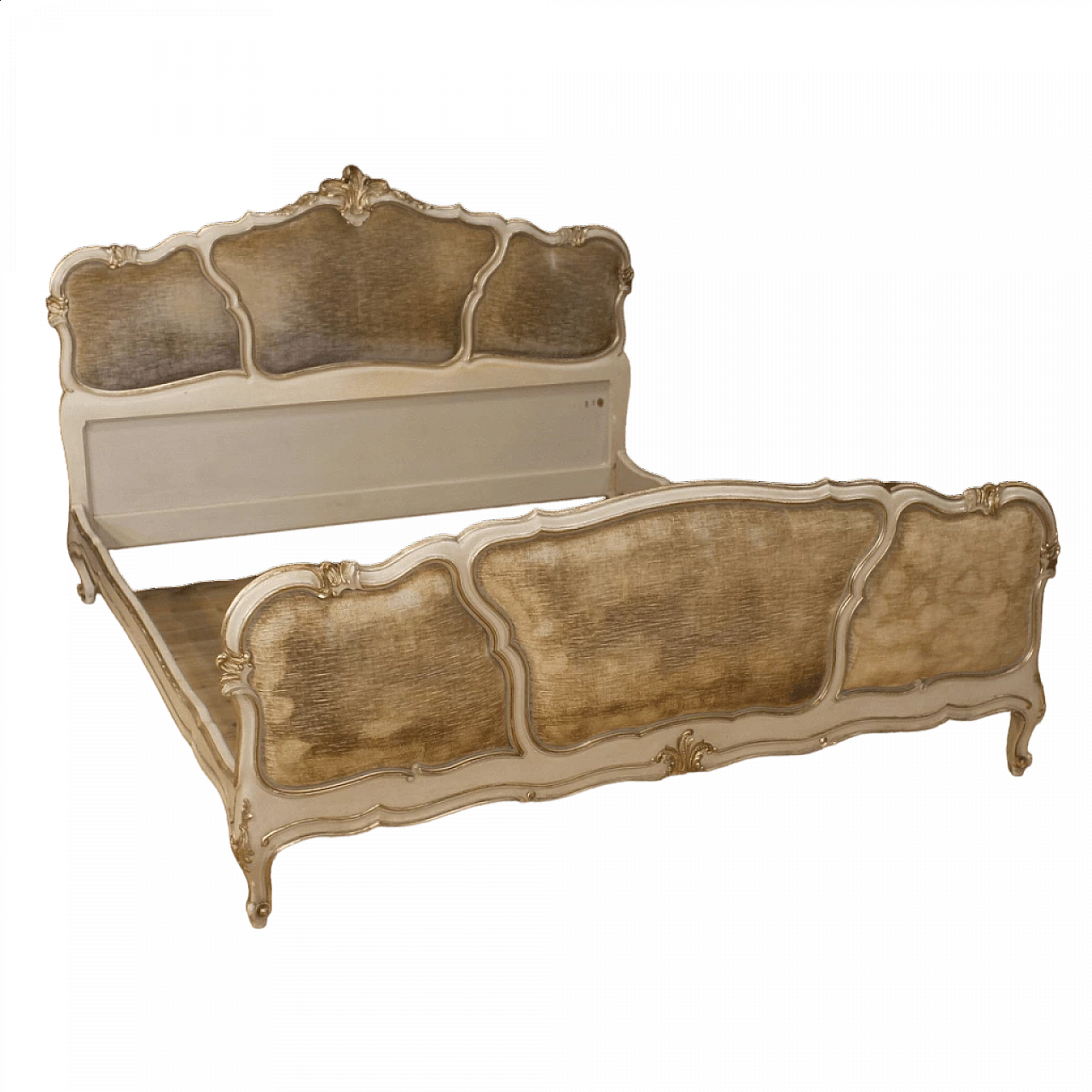 Venetian lacquered and silver wood double bed with velvet inserts 13