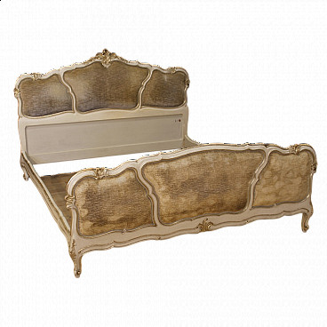 Venetian lacquered and silver wood double bed with velvet inserts