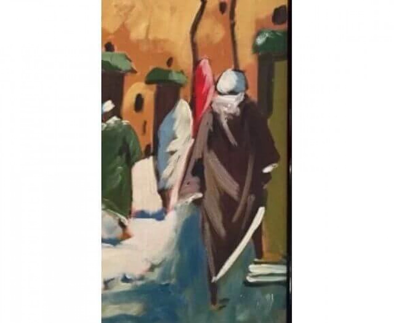 Painting depicting a busy street in a souk in Morocco, oil on panel, 1960s 5