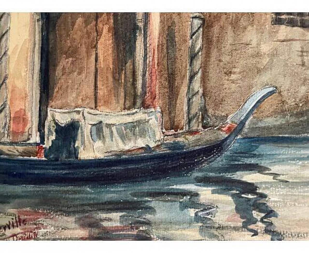 P. De Merville, View of the Venice canal, watercolour on paper, 1910s 4