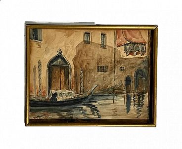 P. De Merville, View of the Venice canal, watercolour on paper, 1910s