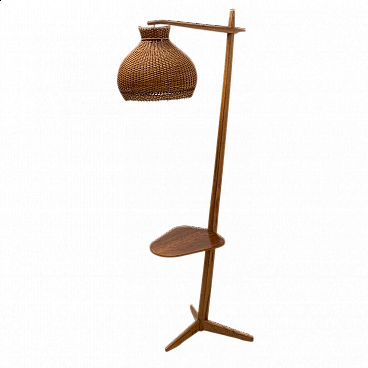 Lampada da terra in rovere e vimini di Krasna Jizba, anni '50