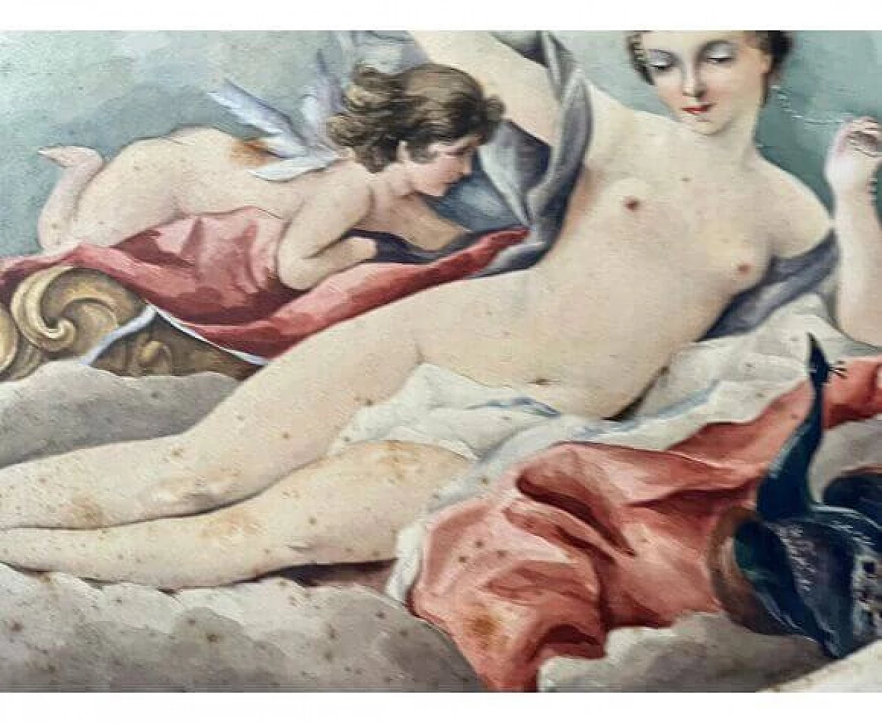 Acquerello raffigurante cherubino e nudo di giovane donna, anni '10 8