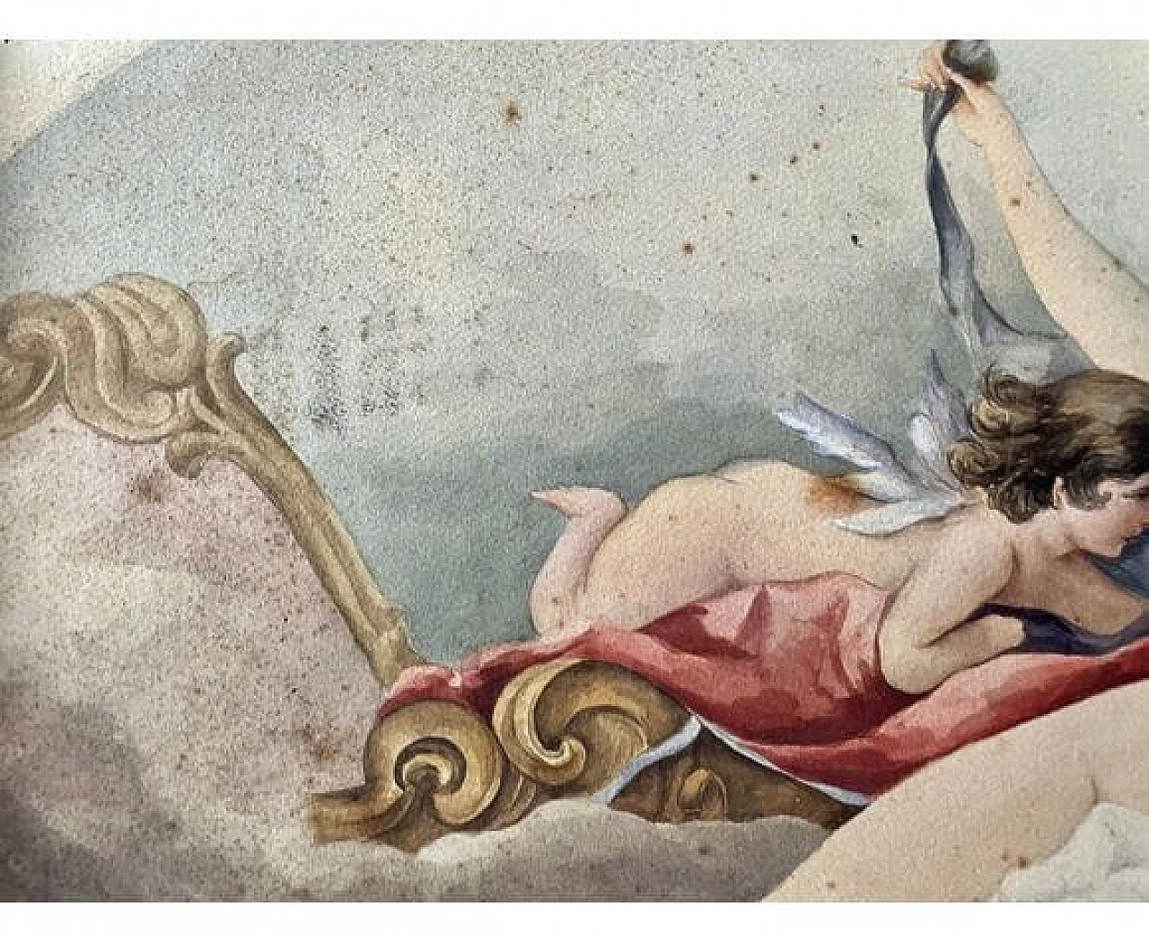 Acquerello raffigurante cherubino e nudo di giovane donna, anni '10 9