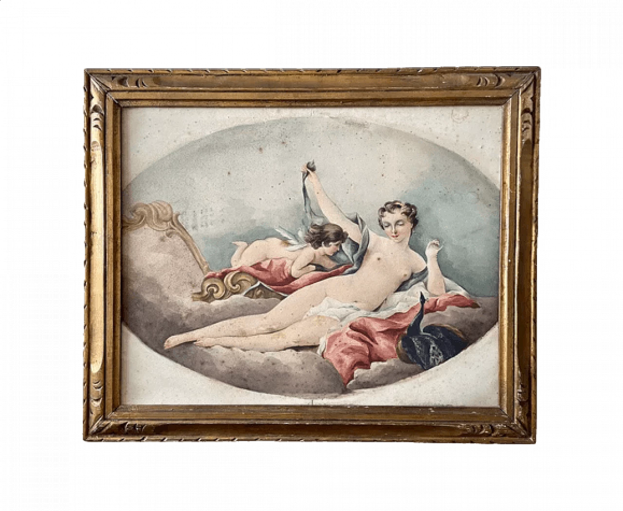 Acquerello raffigurante cherubino e nudo di giovane donna, anni '10 12