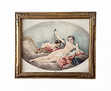 Watercolour depicting cherub and nude of young woman, 1910s