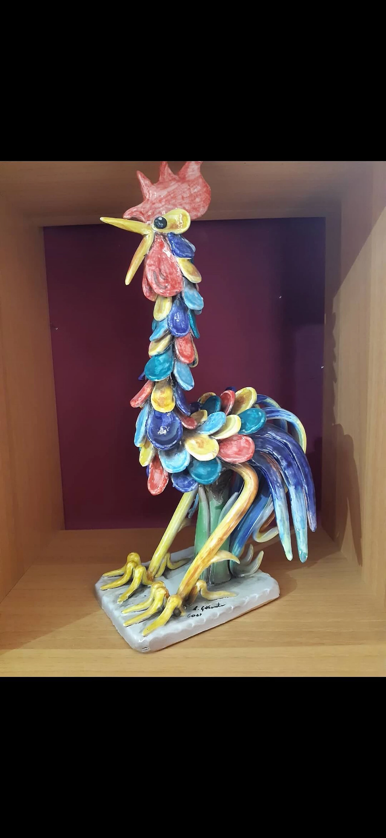 Gallo da combattimento in ceramica multicolore 1
