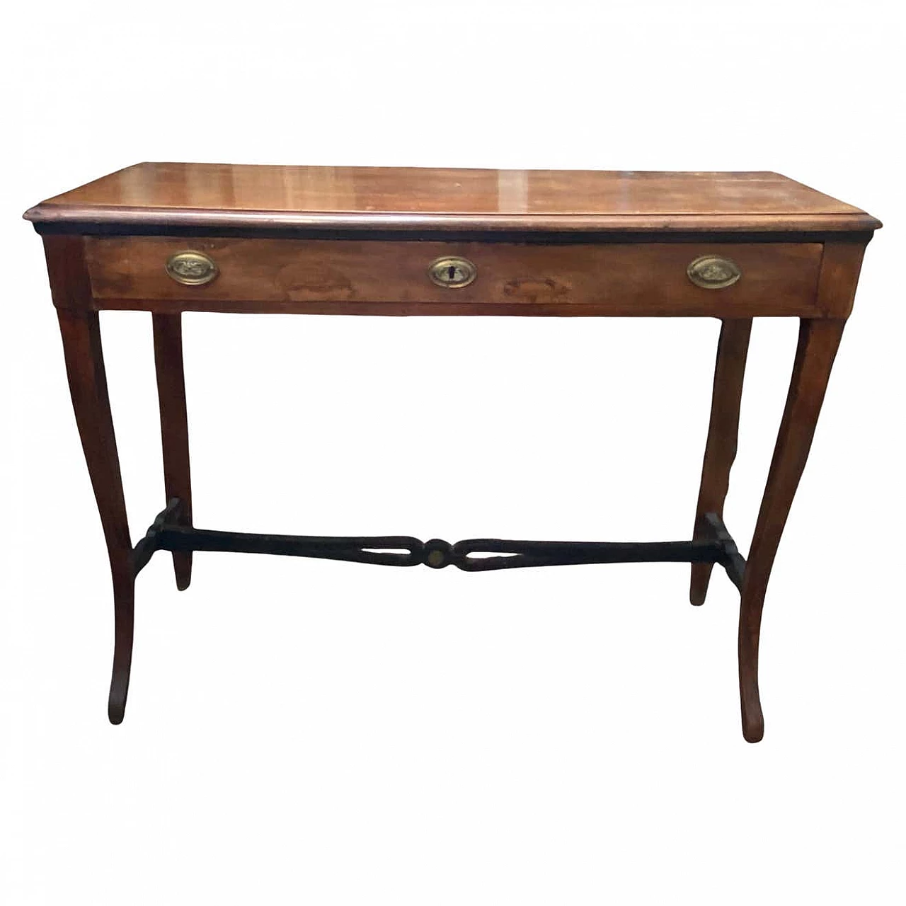 Empire console table in walnut with sabre feet, 19th century 1