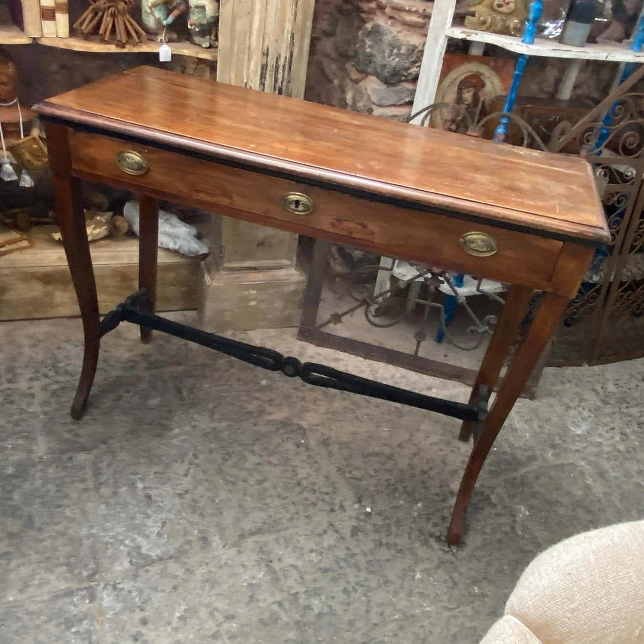 Empire console table in walnut with sabre feet, 19th century 12