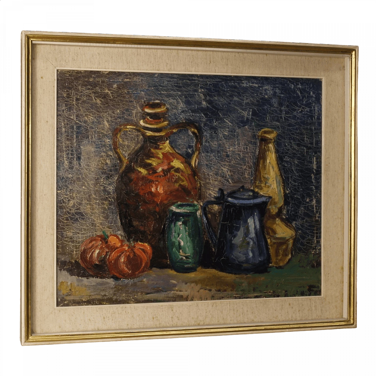 Natura morta con oggetti e pomodori, dipinto a olio su tela 14