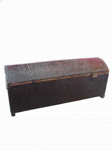 Poplar and leather trunk with metal studs, 17th century