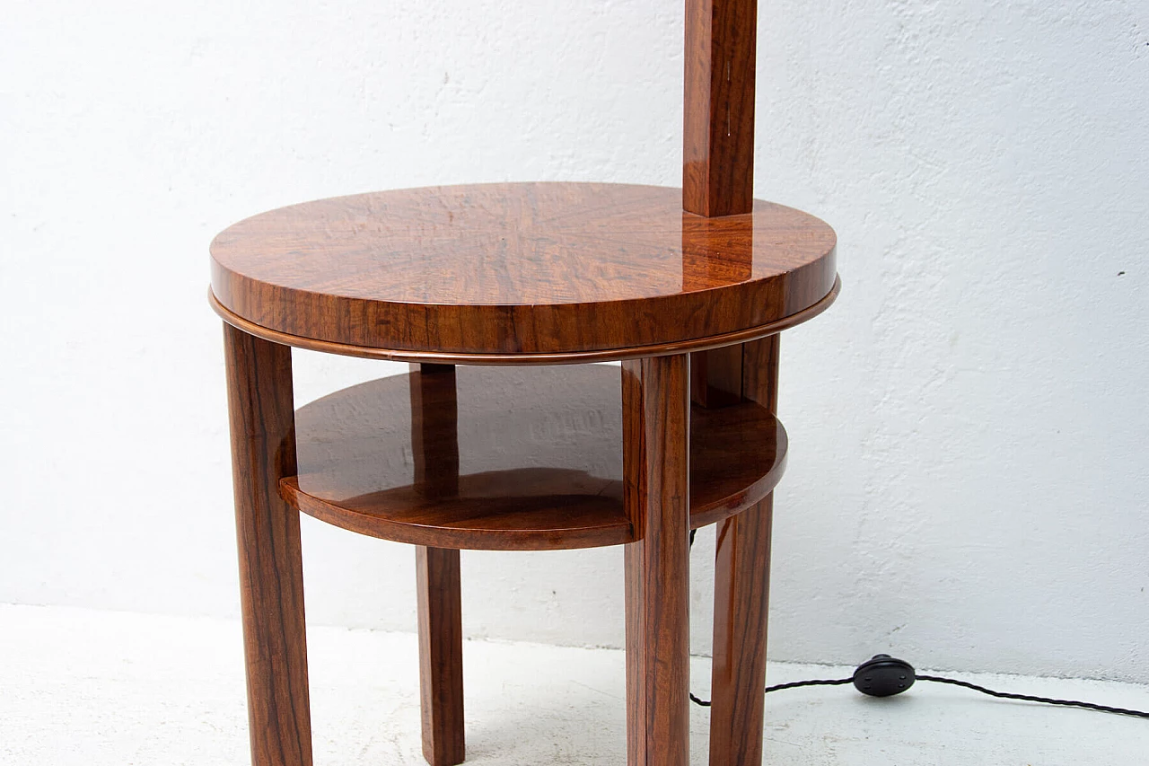 Lampada da terra con tavolino Art Déco in noce, anni '30 6