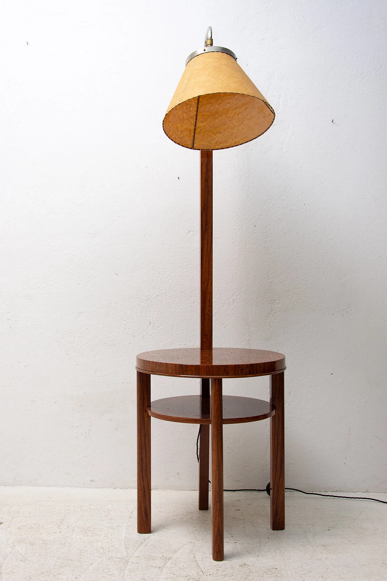 Lampada da terra con tavolino Art Déco in noce, anni '30 20