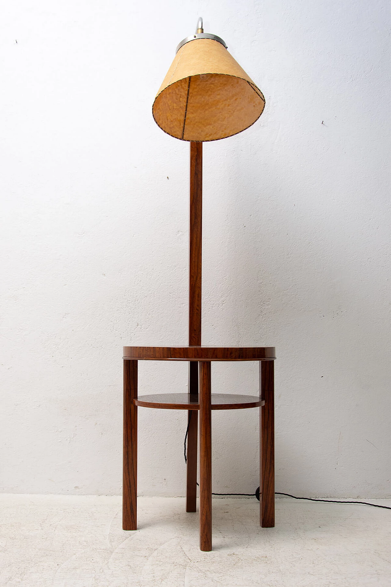 Lampada da terra con tavolino Art Déco in noce, anni '30 21