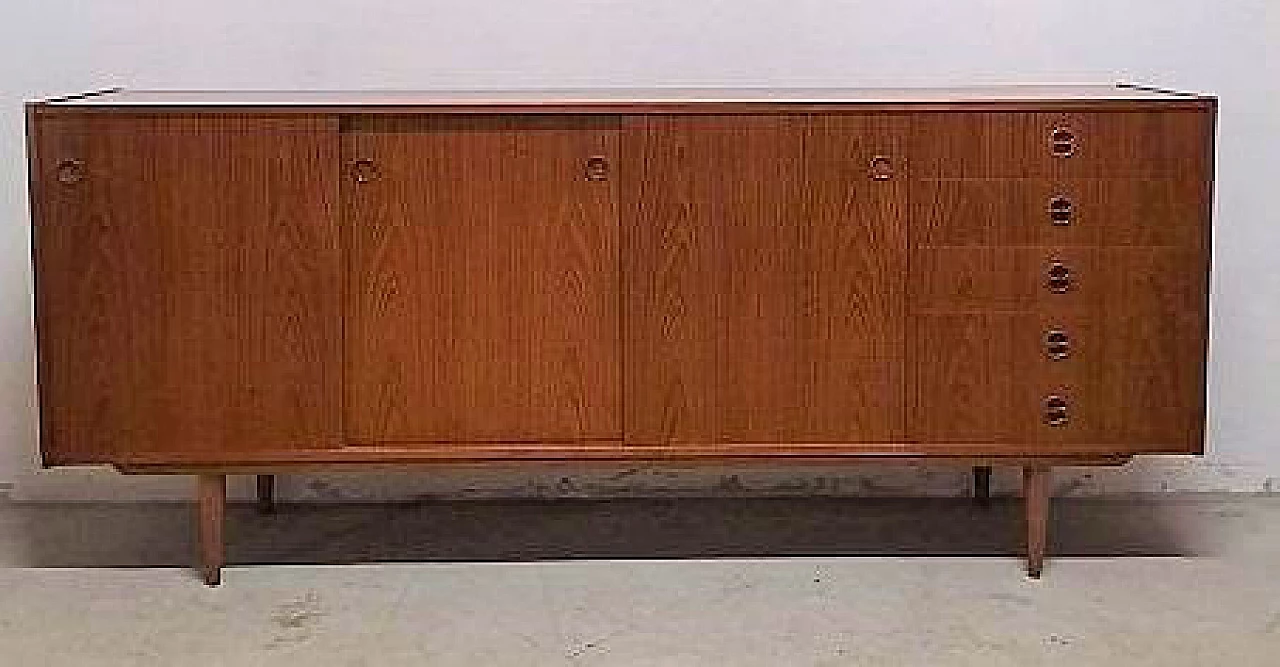 Teak sideboard with sliding doors and drawers, 1950s 5
