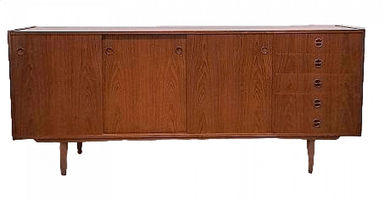 Teak sideboard with sliding doors and drawers, 1950s 6