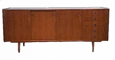 Teak sideboard with sliding doors and drawers, 1950s