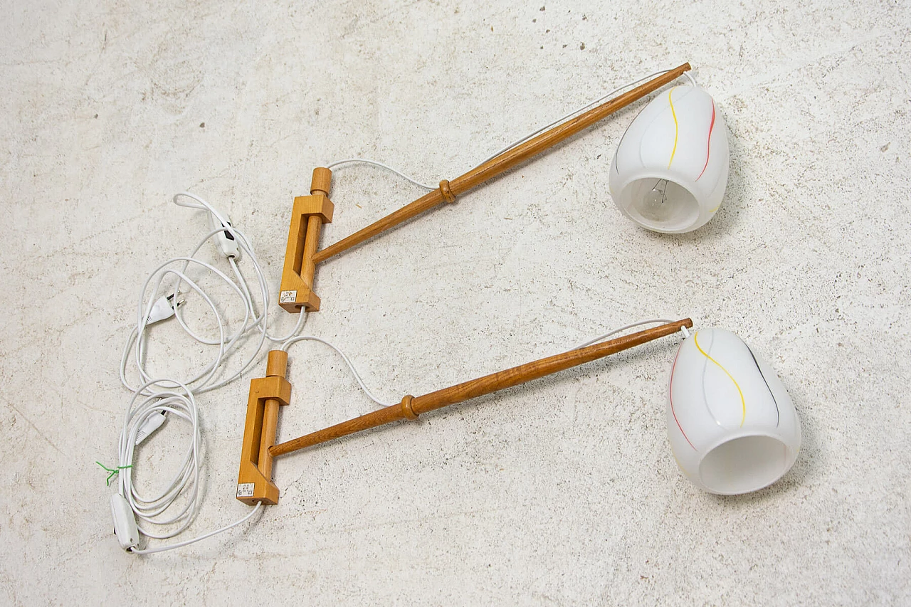Pair of beech and glass wall lights by ULUV, 1960s 1
