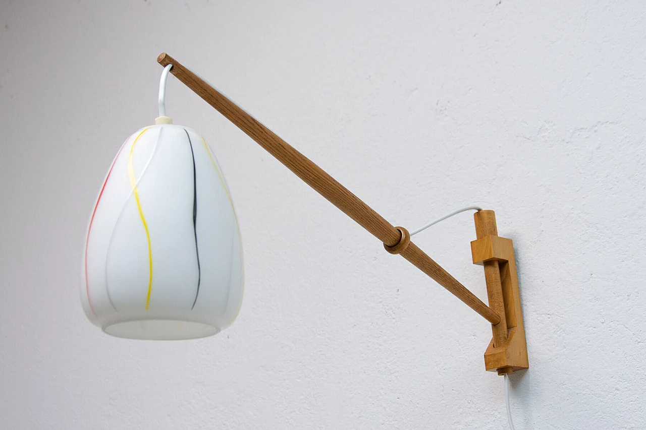 Coppia di applique in faggio e vetro di ULUV, anni '60 5