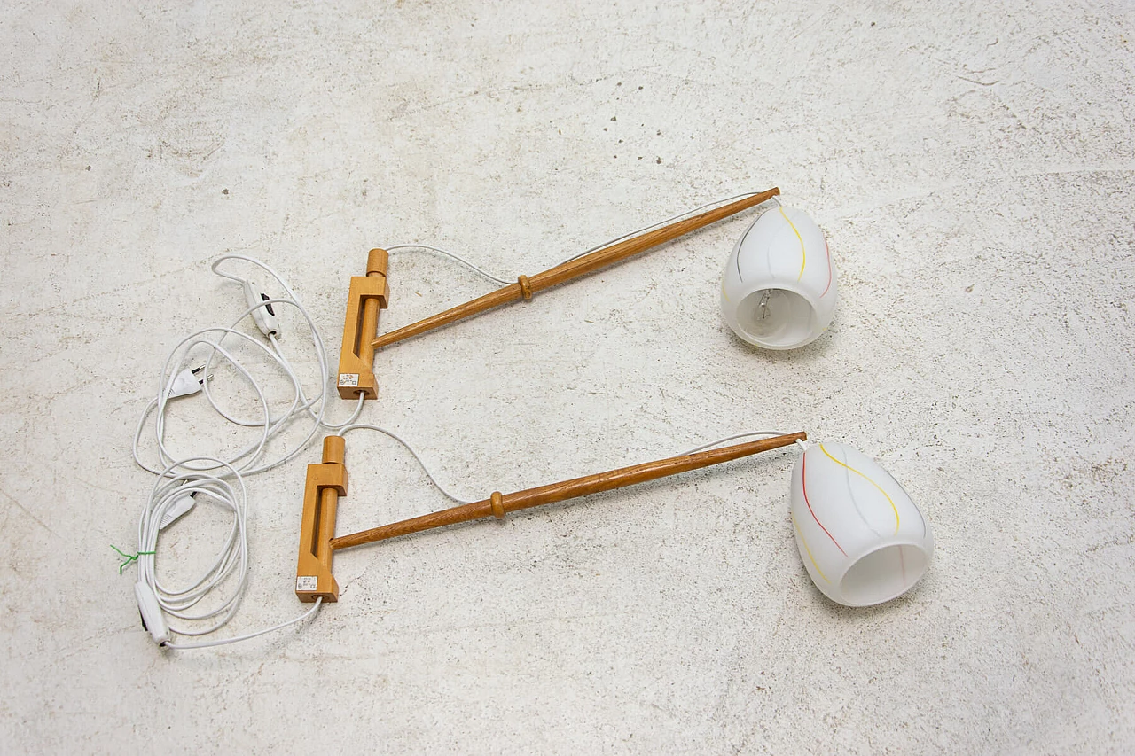 Pair of beech and glass wall lights by ULUV, 1960s 12