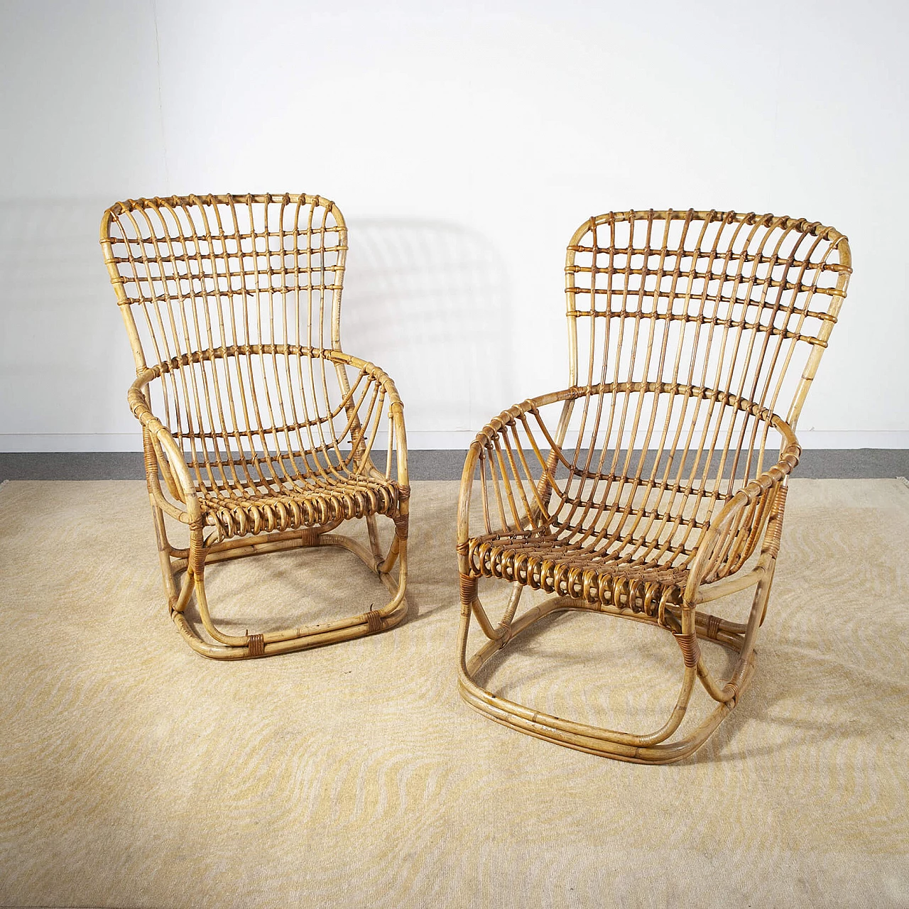 Pair of armchairs in bamboo cane, 60s 1306587