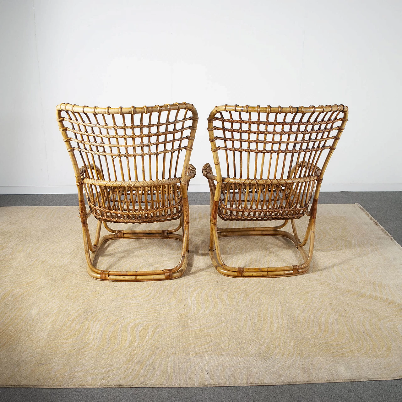 Pair of armchairs in bamboo cane, 60s 1306588
