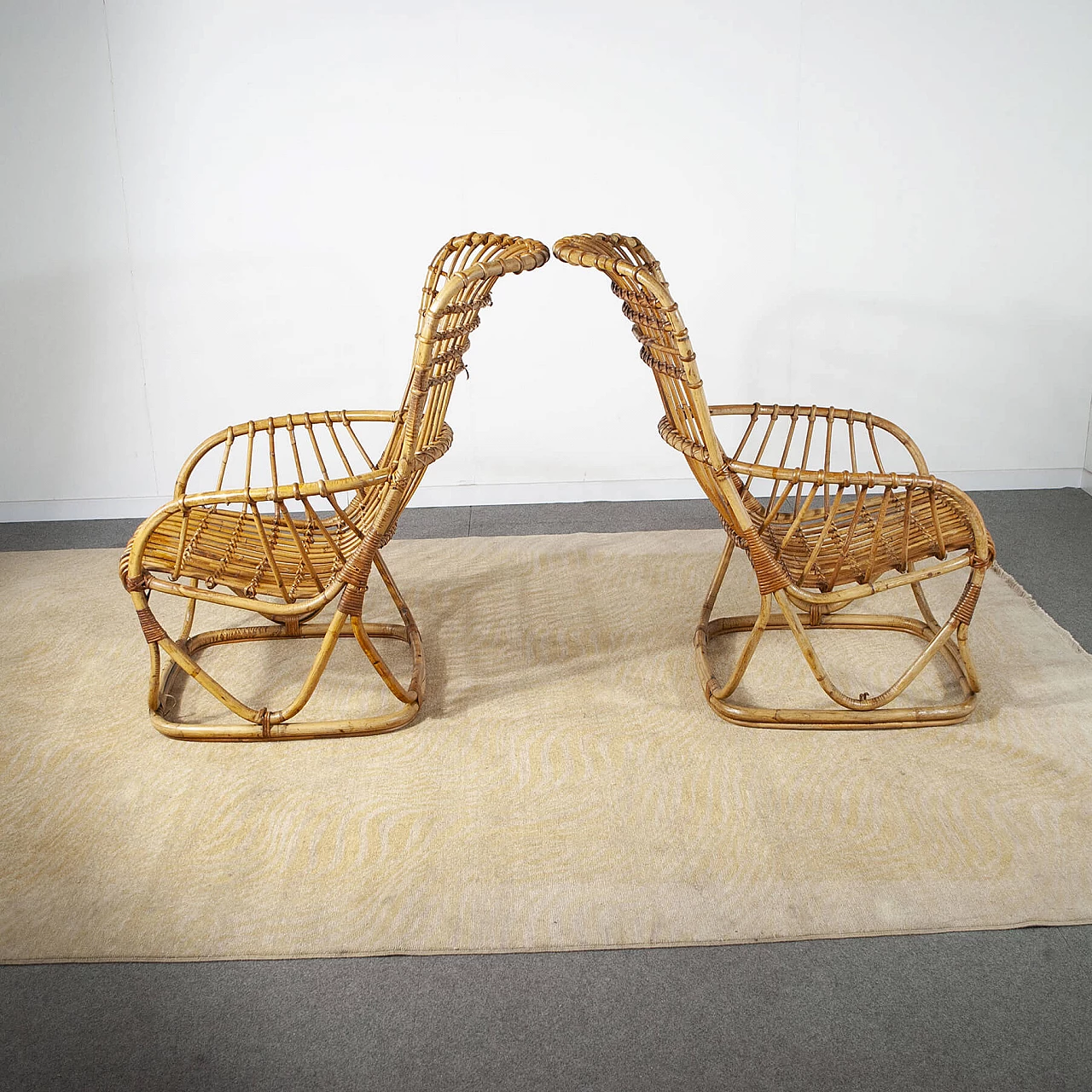 Pair of armchairs in bamboo cane, 60s 1306589