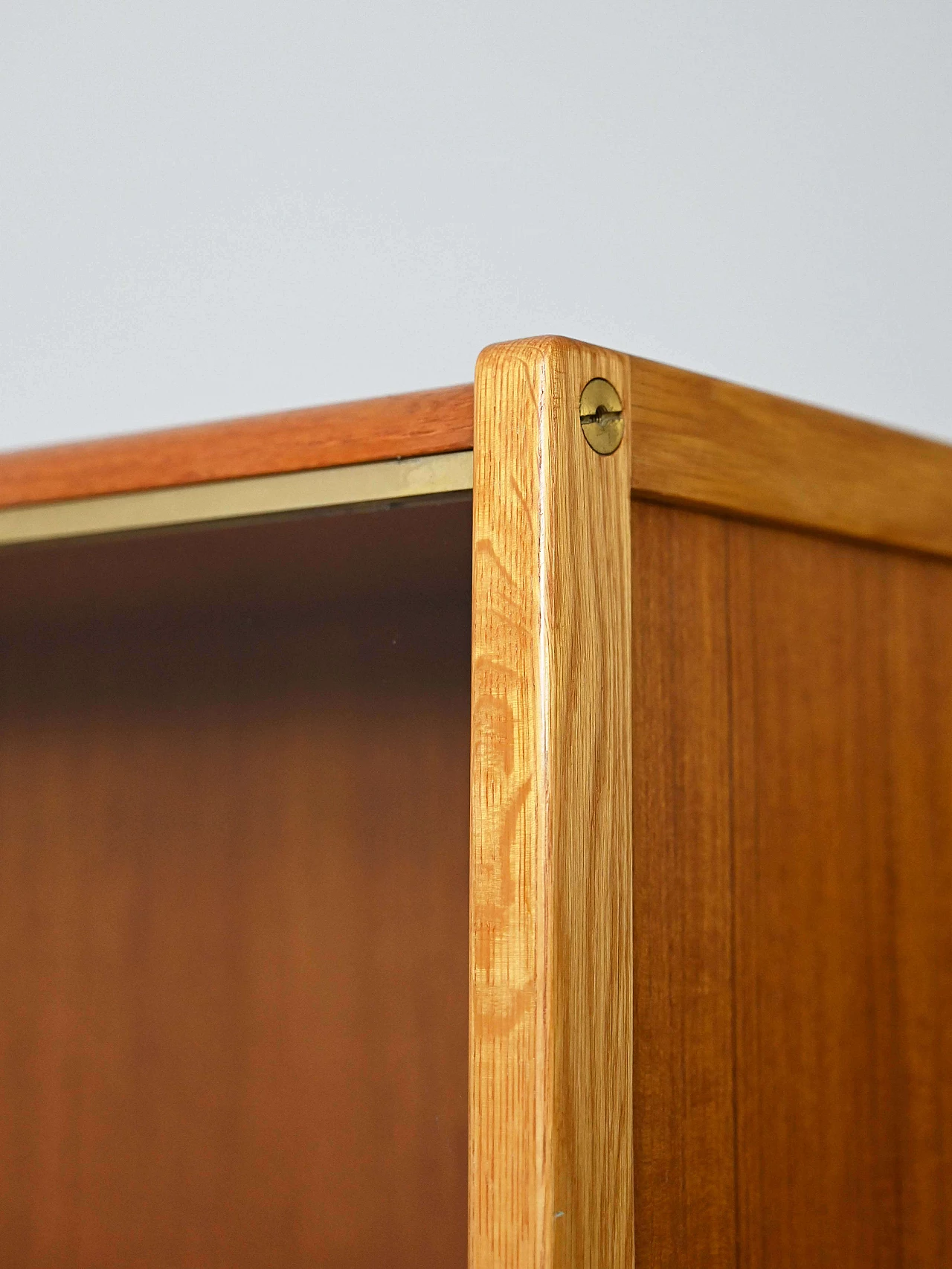 Scandinavian teak and oak bookcase with sliding doors, 1960s 6