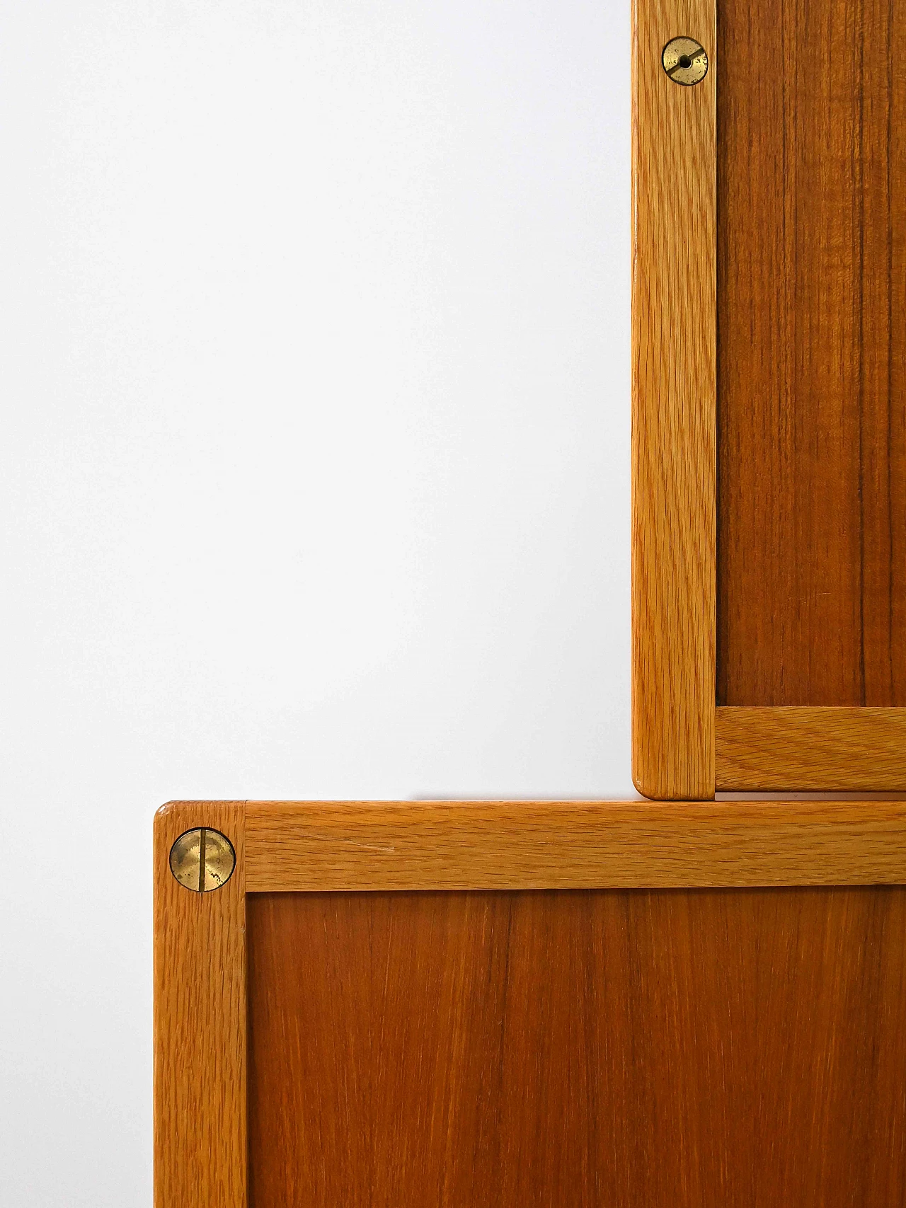 Scandinavian teak and oak bookcase with sliding doors, 1960s 8