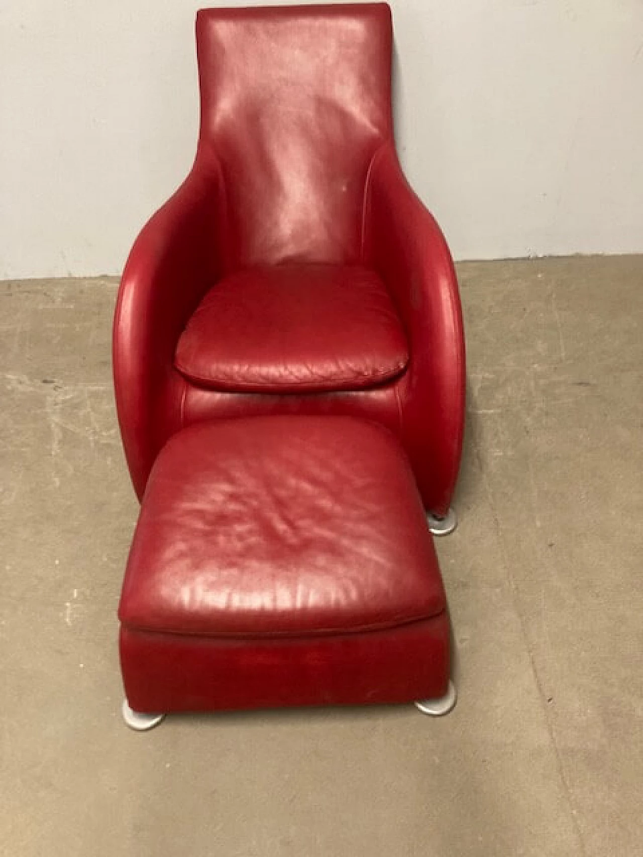 Leather armchair and footstool by Gerard Van Den Berg for Montis, 1980s 4