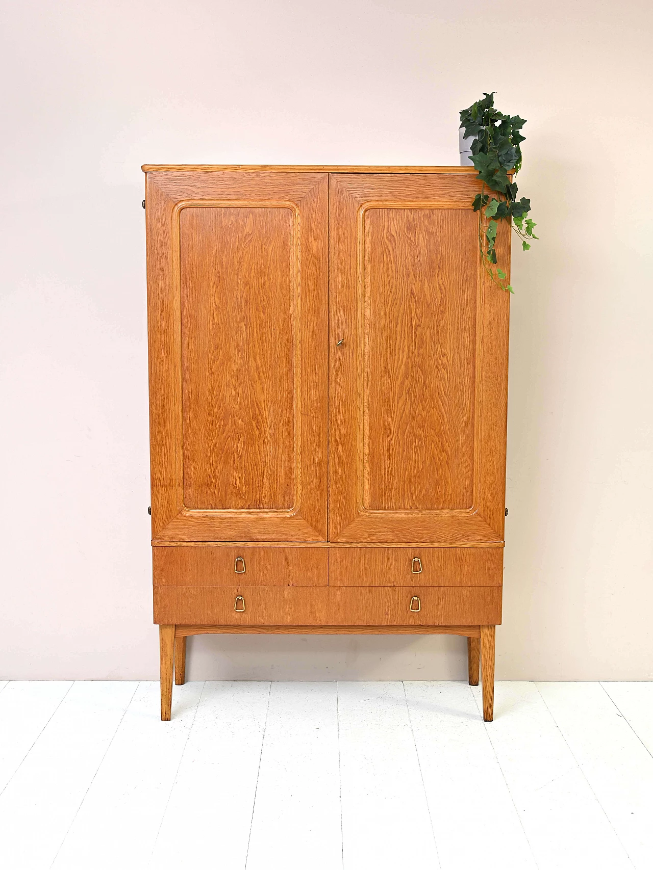 Wooden wardrobe with shaped doors and drawers, 1950s 1