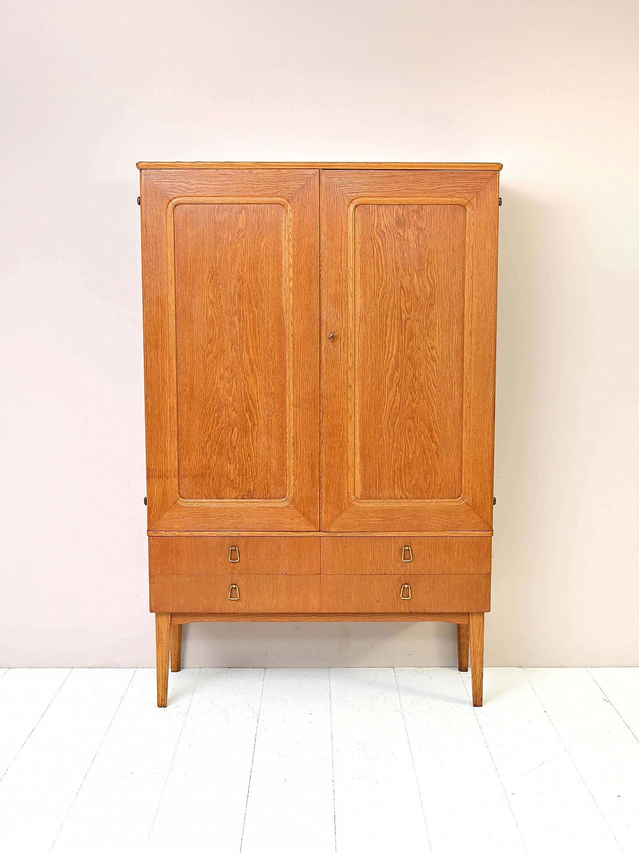 Wooden wardrobe with shaped doors and drawers, 1950s 2
