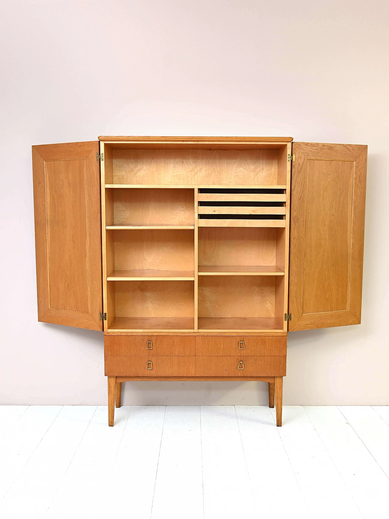 Wooden wardrobe with shaped doors and drawers, 1950s 3