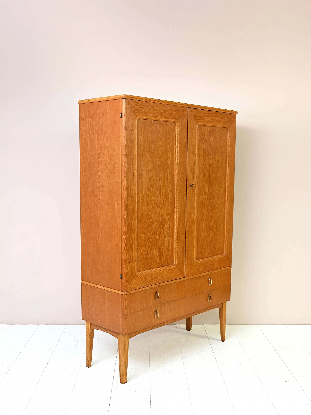 Wooden wardrobe with shaped doors and drawers, 1950s 4