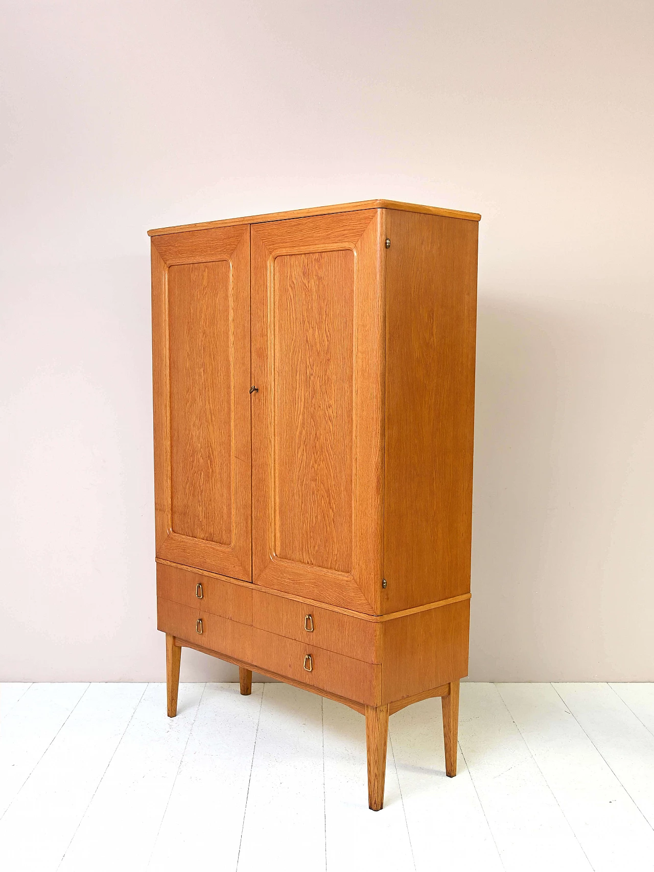 Wooden wardrobe with shaped doors and drawers, 1950s 5
