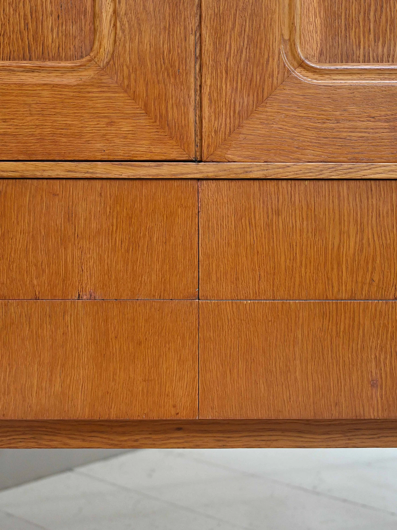 Wooden wardrobe with shaped doors and drawers, 1950s 11