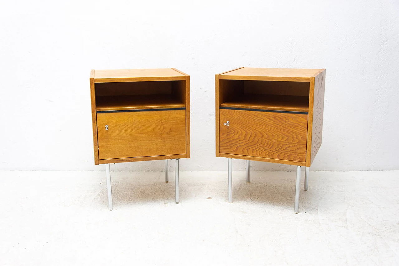 Pair of beech and chromed metal bedside tables, 1960s 2