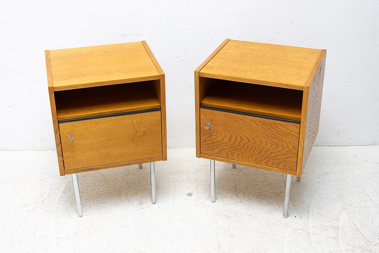 Pair of beech and chromed metal bedside tables, 1960s 3