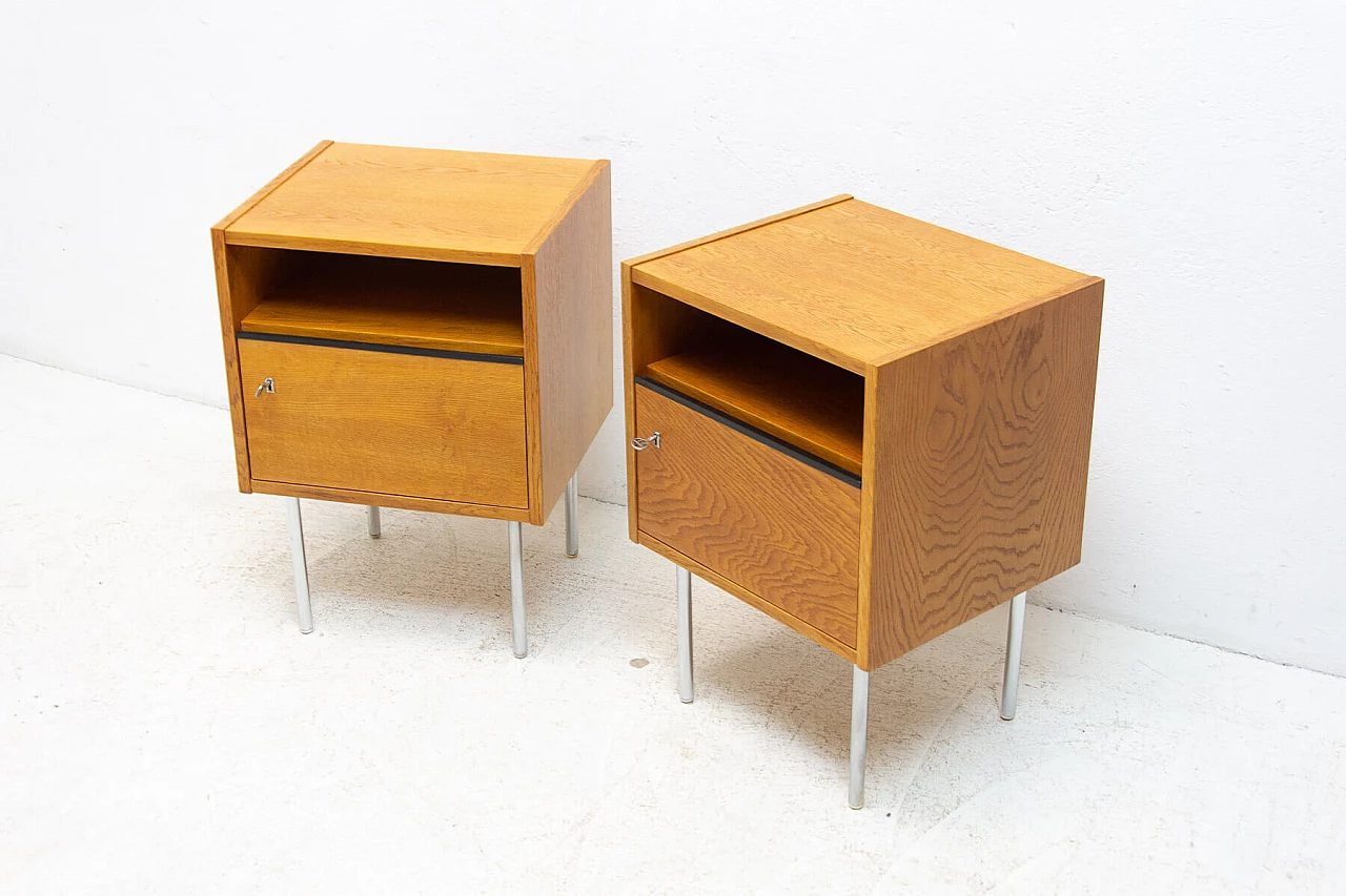 Pair of beech and chromed metal bedside tables, 1960s 4